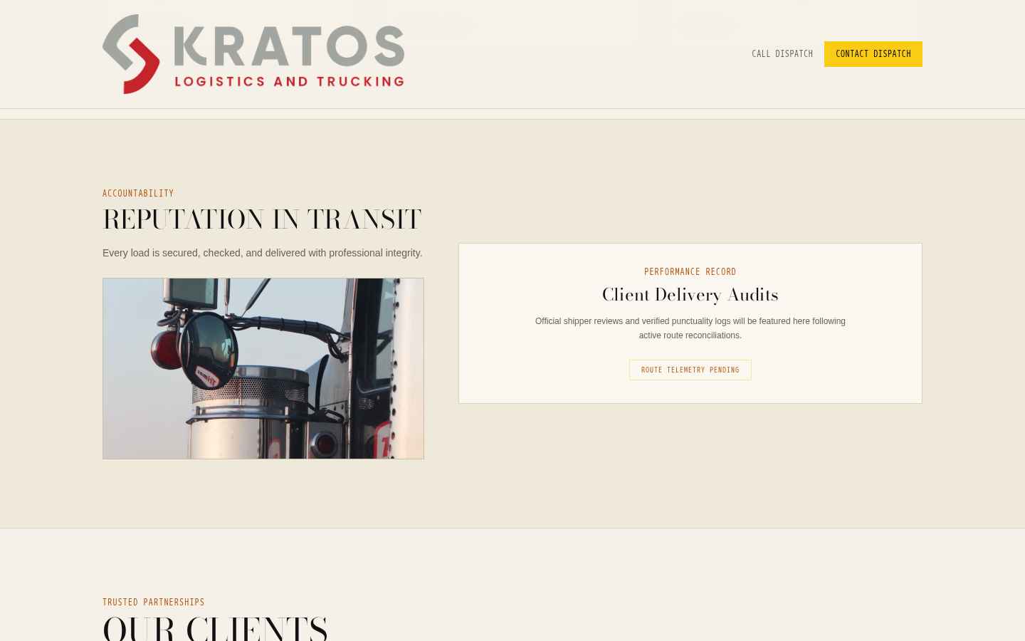 Kratos Logistics website — accountability and delivery audits section
