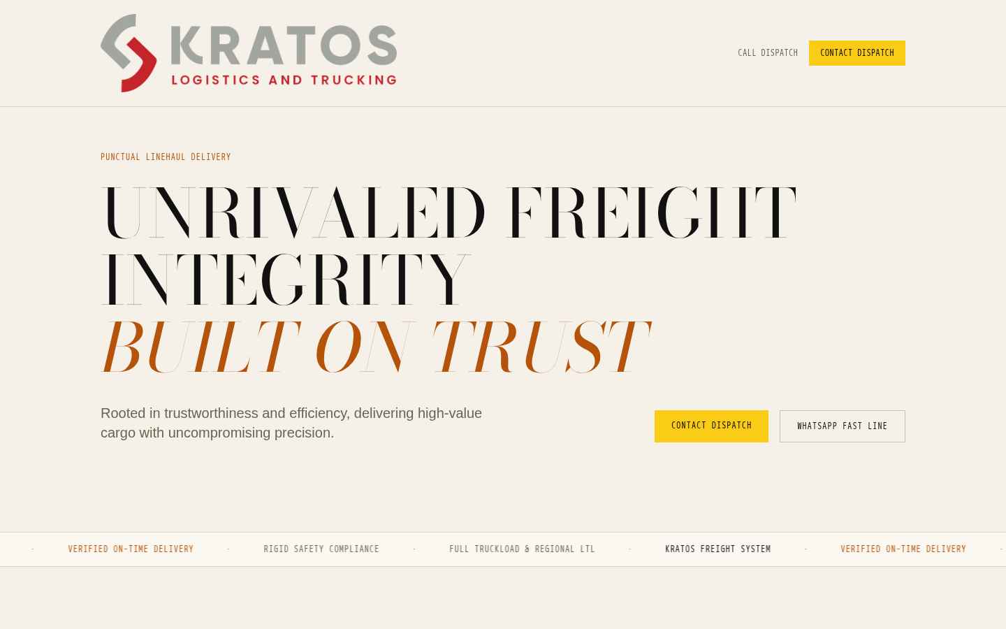 Kratos Logistics and Trucking website homepage